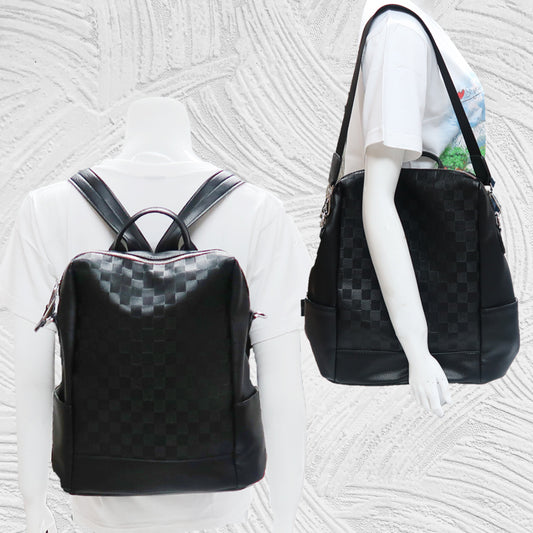 12265 2-Way Imitative Leather Checkered Backpack/Tote Bag
